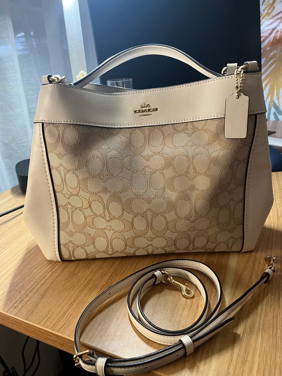 Coach Handbags - Coach Beige Signature Canvas & Leather Shoulder Bag